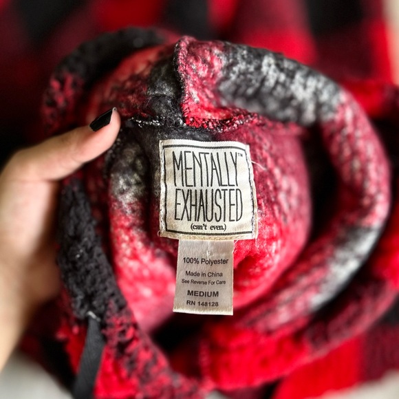 Mentally Exhausted Plaid Teddy Hoodie - Picture 4 of 4